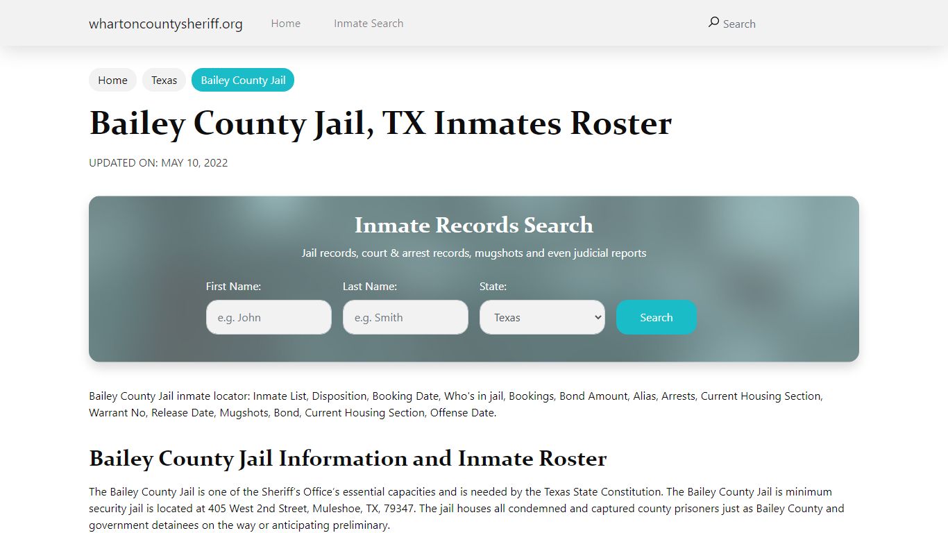 Bailey County Jail, TX Jail Roster, Name Search